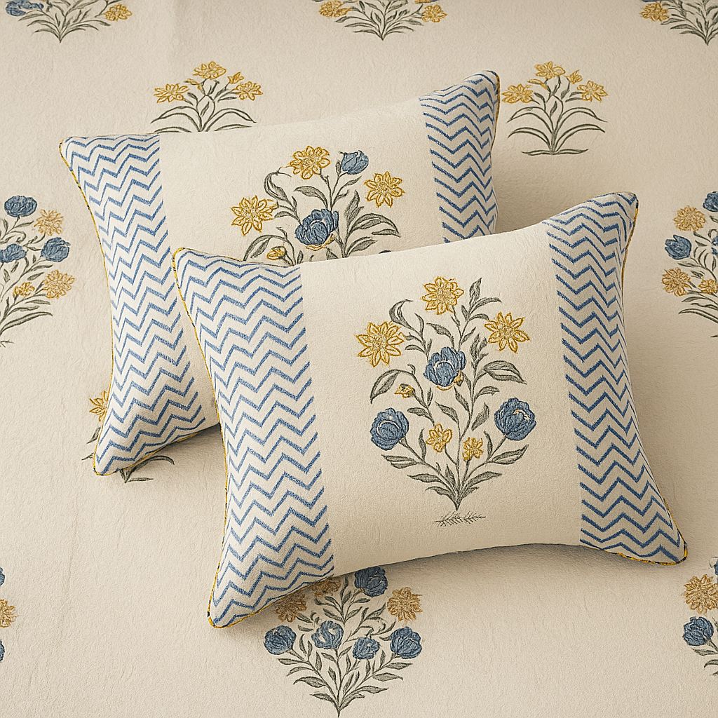 Handcrafted Jacquard Block Print Bedcover-Aaroha Living