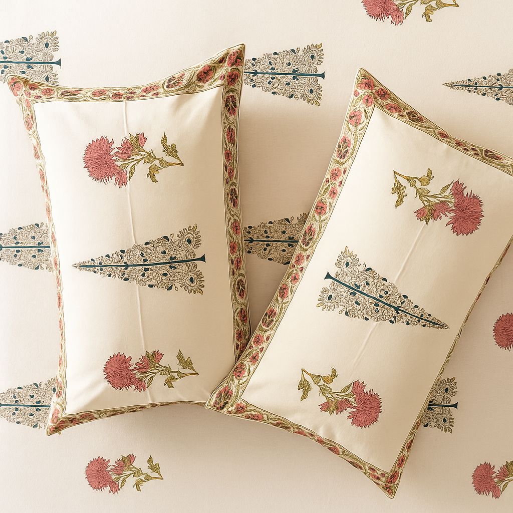 Cotton Block Print Bedsheet-Aaroha Living