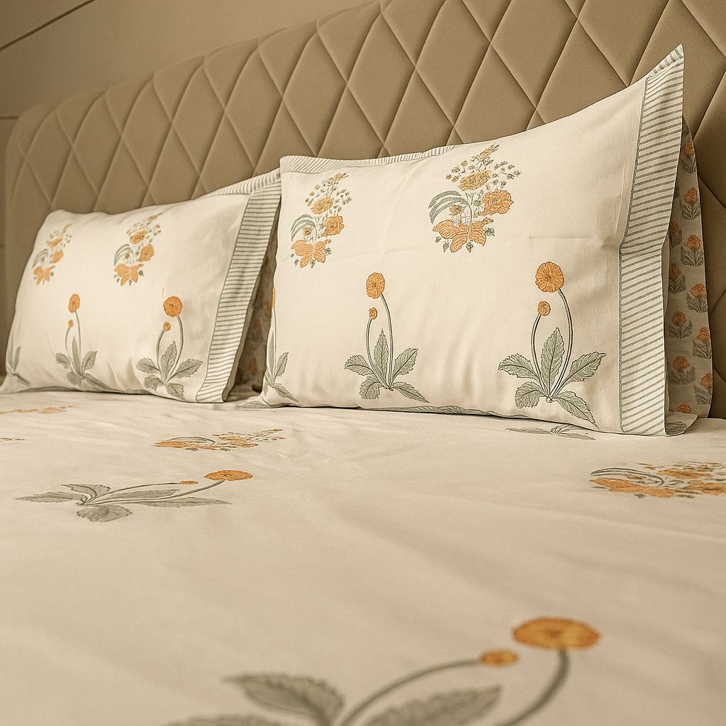 Cotton Block Print Bedsheet-Aaroha Living