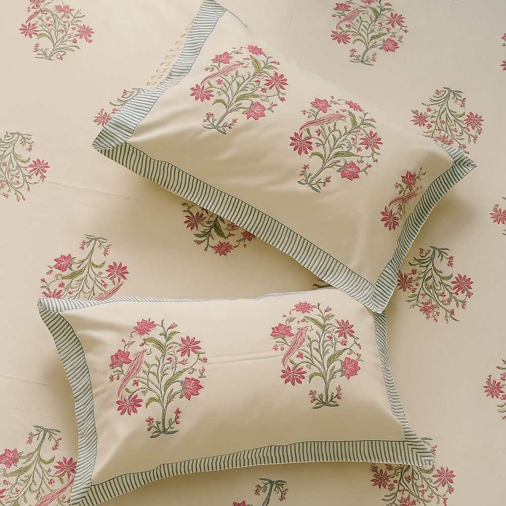 Cotton Block Print Bedsheet-Aaroha Living