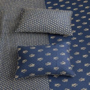 Ajrakh Block Print Blue Bedcover-Aaroha Living