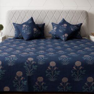 Ajrakh Block Print Blue Bedcover-Aaroha Living