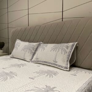 White Quilted Bedcover with Tree Motifs-Aaroha Living