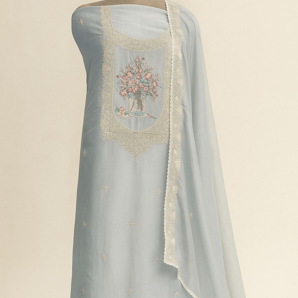 Nazia Touch - Pastel Blue Unstitched Suit-Aaroha Living