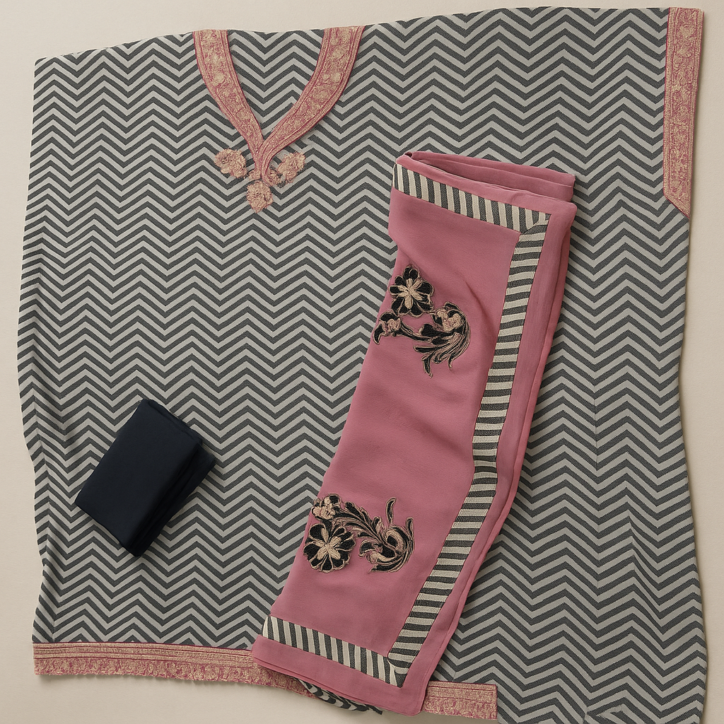 Midnight Chevron Muslin Unstitched Suit-Aaroha Living