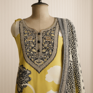 Bloom in Sunshine - Sunny yellow Muslin Unstitched Suit-Aaroha Living