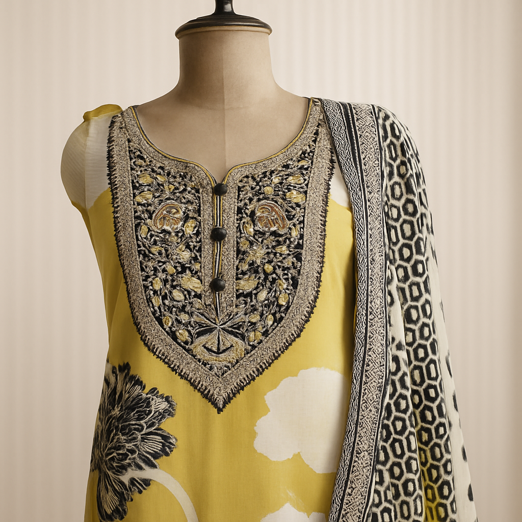Bloom in Sunshine - Sunny yellow Muslin Unstitched Suit-Aaroha Living