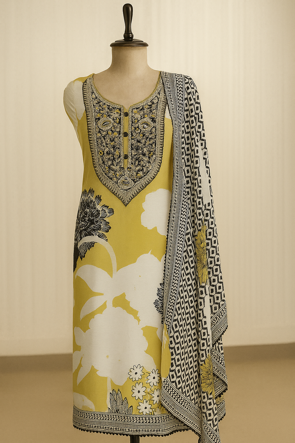 Bloom in Sunshine - Sunny yellow Muslin Unstitched Suit-Aaroha Living