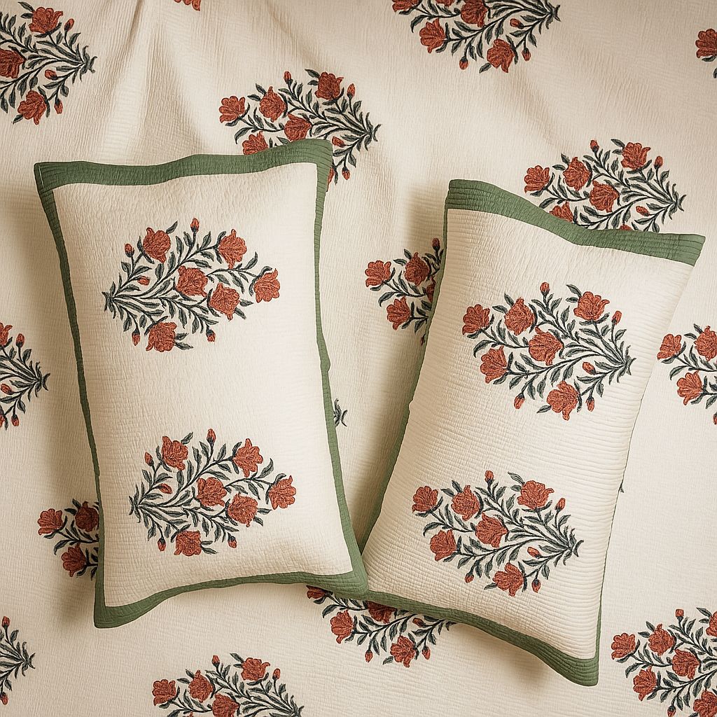 Handcrafted Jacquard Block Print Bedcover-Aaroha Living