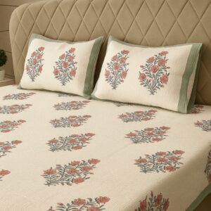 Handcrafted Jacquard Block Print Bedcover-Aaroha Living