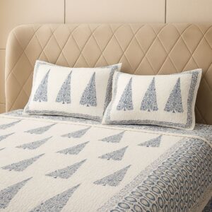 White cotton quilted bedcover-Aaroha Living
