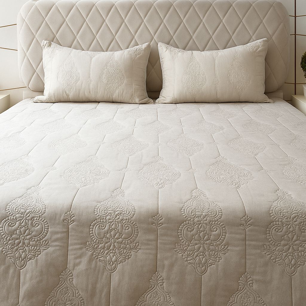 Embroidered Flower Bedcover-Aaroha Living