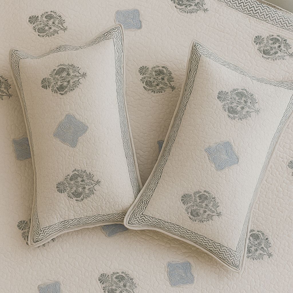 Cotton Quilted Bedcover with Floral Print-Aaroha Living