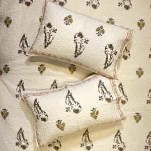 Cotton Quilted Bedcover with Floral Print-Aaroha Living