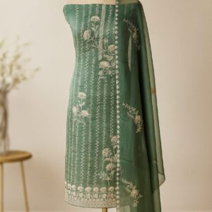 Organza With Ivory Floral Embroidery Unstitched Suit