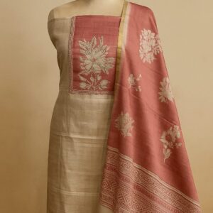 Tusser With Floral Print Unstitched Suit
