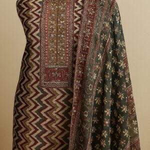 Chanderi Zig Zag Printed With Embroidery Unstitched Suit