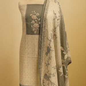 Chanderi Printed With Embroidery Unstitched Suit