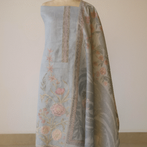 Gold Linen Printed With Beads Work Unstitched Suit