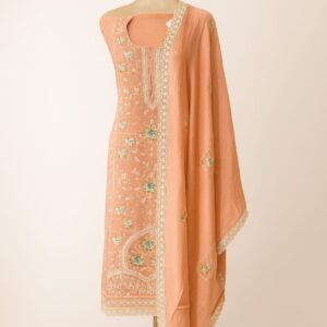 Mul With Ivory Floral Embroidery Unstitched Suit
