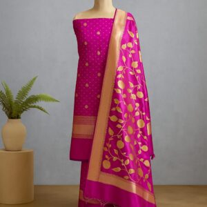 Silk Satin Golden Zari Unstitched Suit