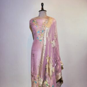 Pink Elegance Golden Zari Unstitched Suit