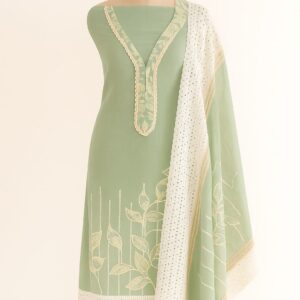 Mul Eyelet Stitch & Floral Prints Unstitched Suit