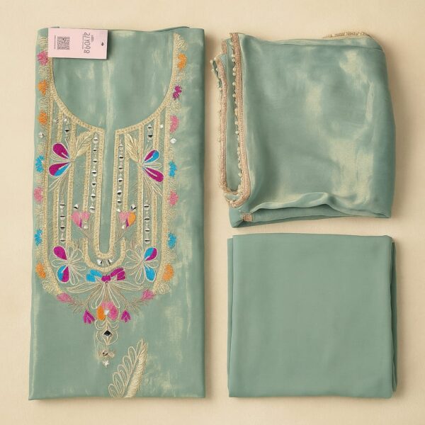 Tissue Thread Embroidery Unstitched Suit – Aaroha Living