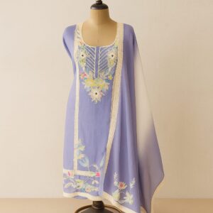 Mul Embroidery & Mirror Work Unstitched Suit