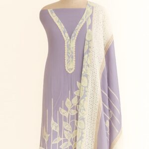 Mul Eyelet Stitch & Floral Prints Unstitched Suit