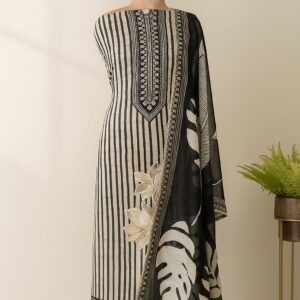 Mul Chanderi Stripes & Beads Work Unstitched Suit