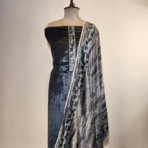 Velvet Printed With Solid Unstitched Suit