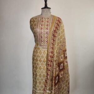 Chanderi Printed With Embroidery Unstitched Suit