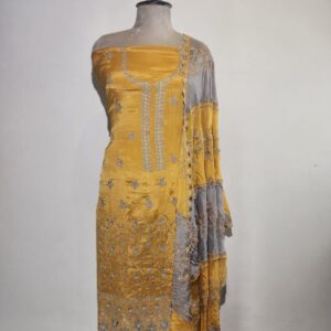 Chinon Silk Floral Embroidery Unstitched Suit