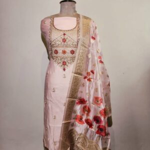 Chanderi Zardozi Embroidery Unstitched Suit